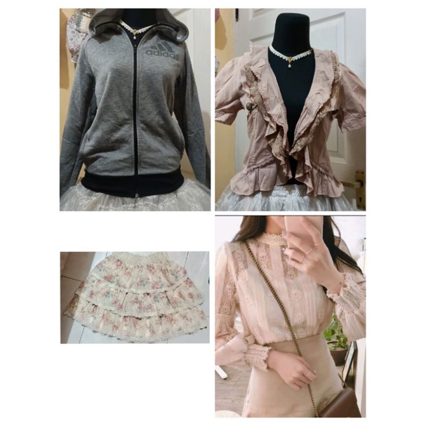 Adidas jkt, Axes Femme cardy, flower skirt, Lace top kawaii