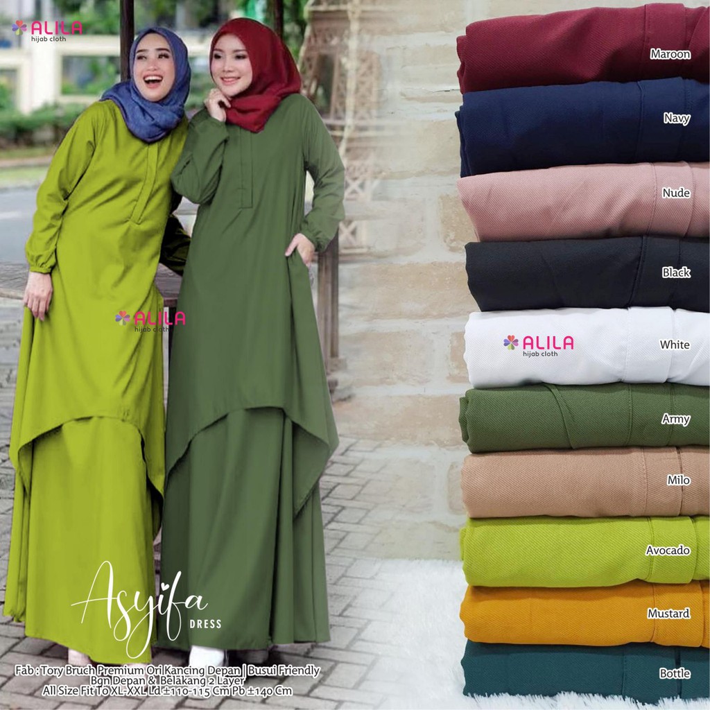 realpict ASYIFA ORI ALILA maxy long dress muslim 2 layer fashion cewek kekinian polos gamis wanita