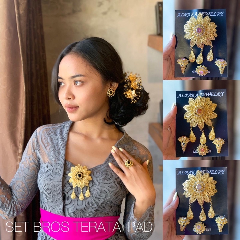 Set Bros Tunjung Padi / aksesoris bali/ alpaka bali