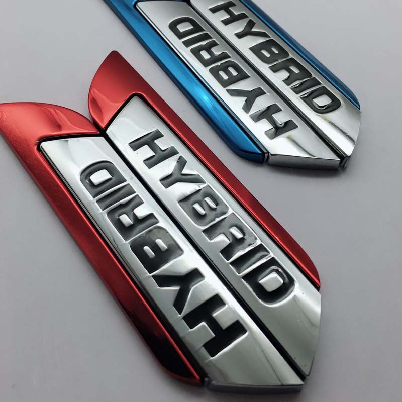 2pcs Stiker Emblem Logo HYBRID 3D Bahan Metal Untuk Fender Body Mobil SUV