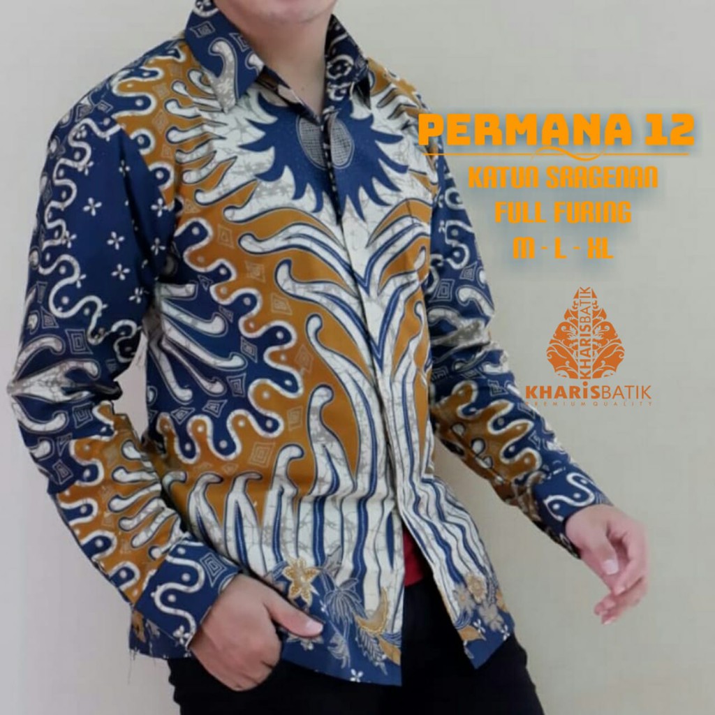 Banting Harga Atasan Kemeja Batik Pria Lengan Panjang Premium Permana 12 Long Full Furing Kharis Batik Solo Ori BYy9j9TQyqeJK