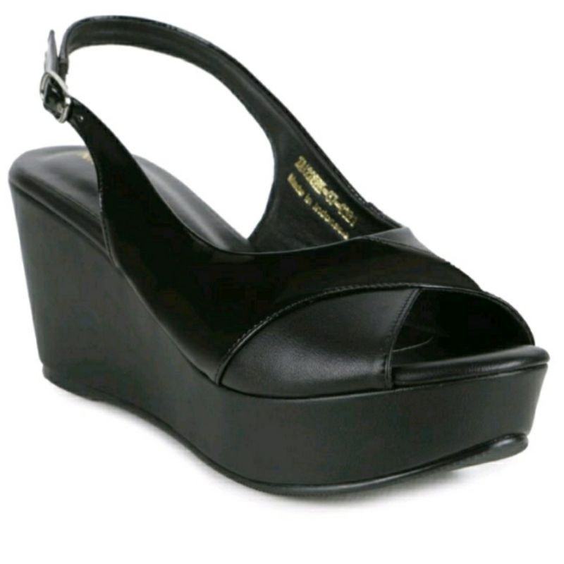 IMPOR Wedges Megan Ukuran Besar Wanita 41-42-43-44-45 Sepatu Tali Size JUMBO Gemuk Lebar Kulit Hitam Klasik Cantik, 41