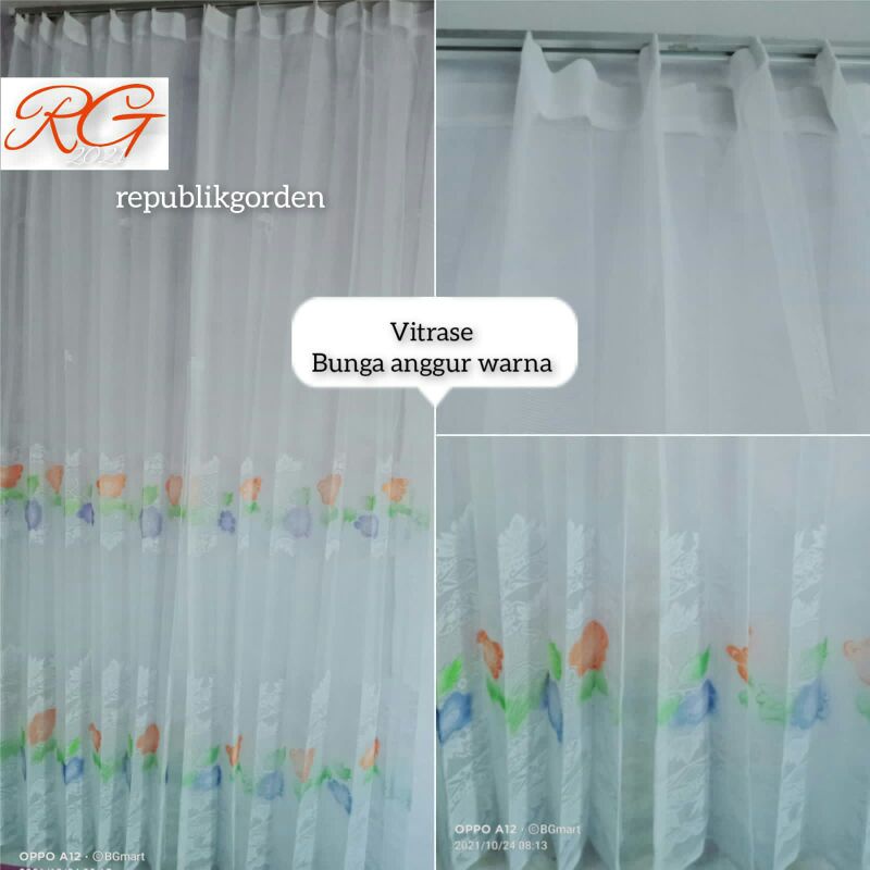 Gorden Motif Bunga Anggur Polos/Bunga Anggur Warna Gorden Vitrase Transparan kain gorden bonus kawat