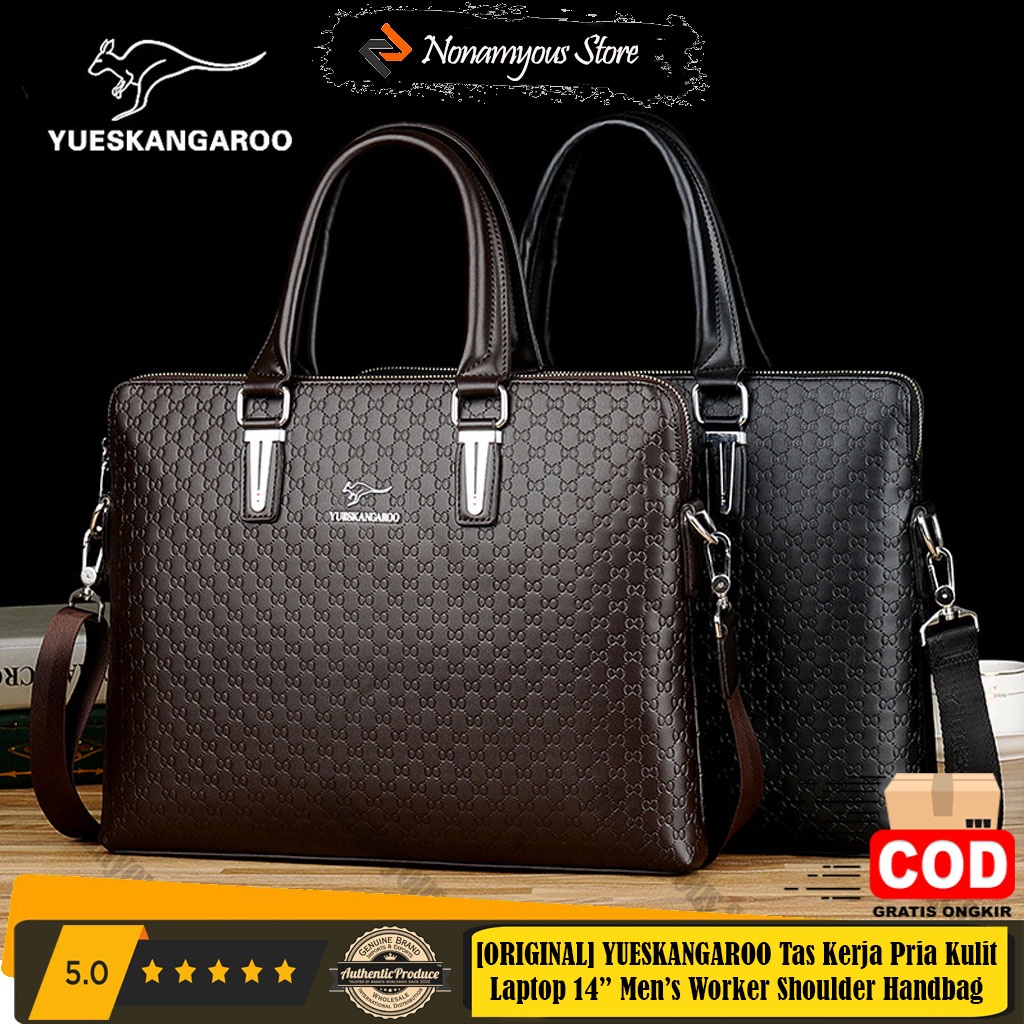 [ORIGINAL] Yueskangaroo Tas Kerja Pria dan Wanita Kulit Laptop 14 Inch Business Shoulder Handbag Import