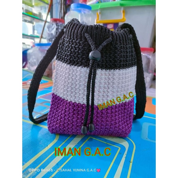 tas selempang rajut mini/tas selempang serut rajut