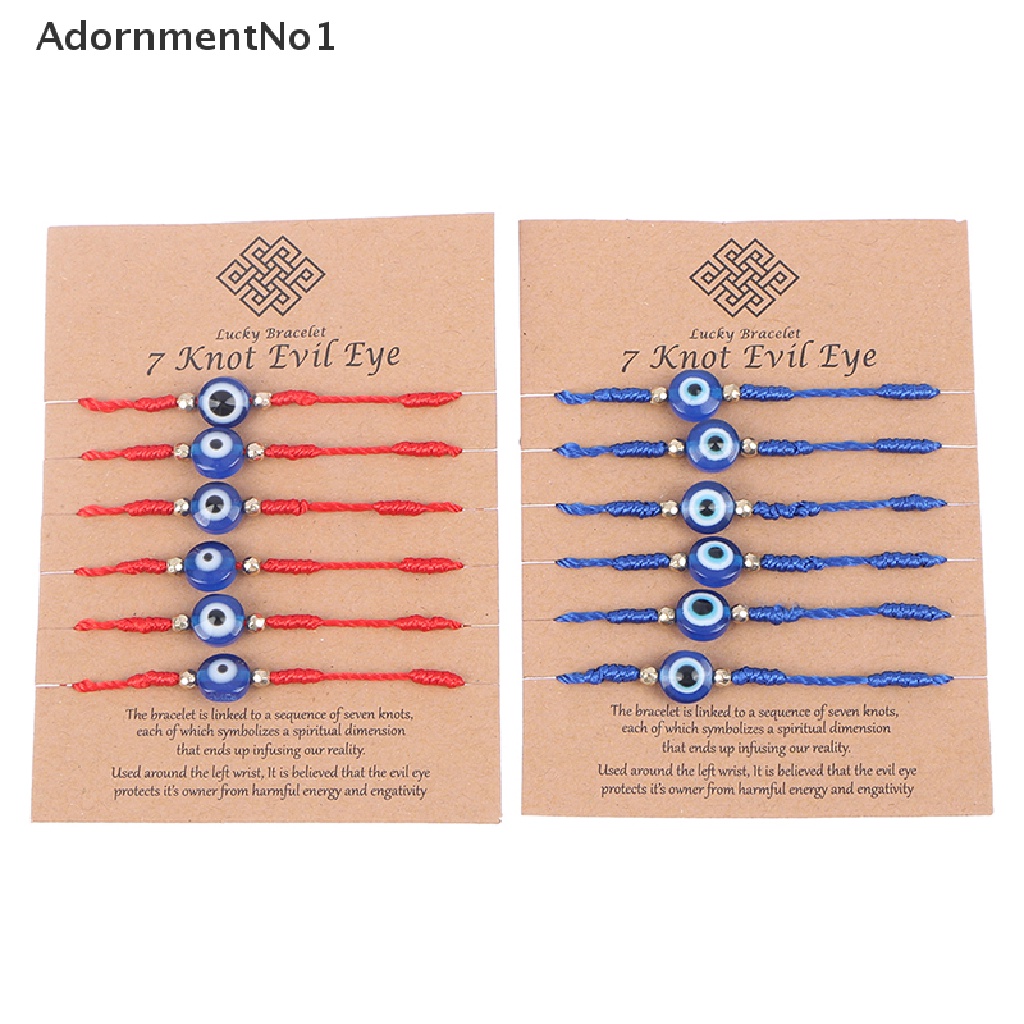 (AdornmentNo1) 6pcs / set Gelang Tangan Tali Kepang Aksen Manik-Manik Mata Iblis Untuk Perhiasan Wanita