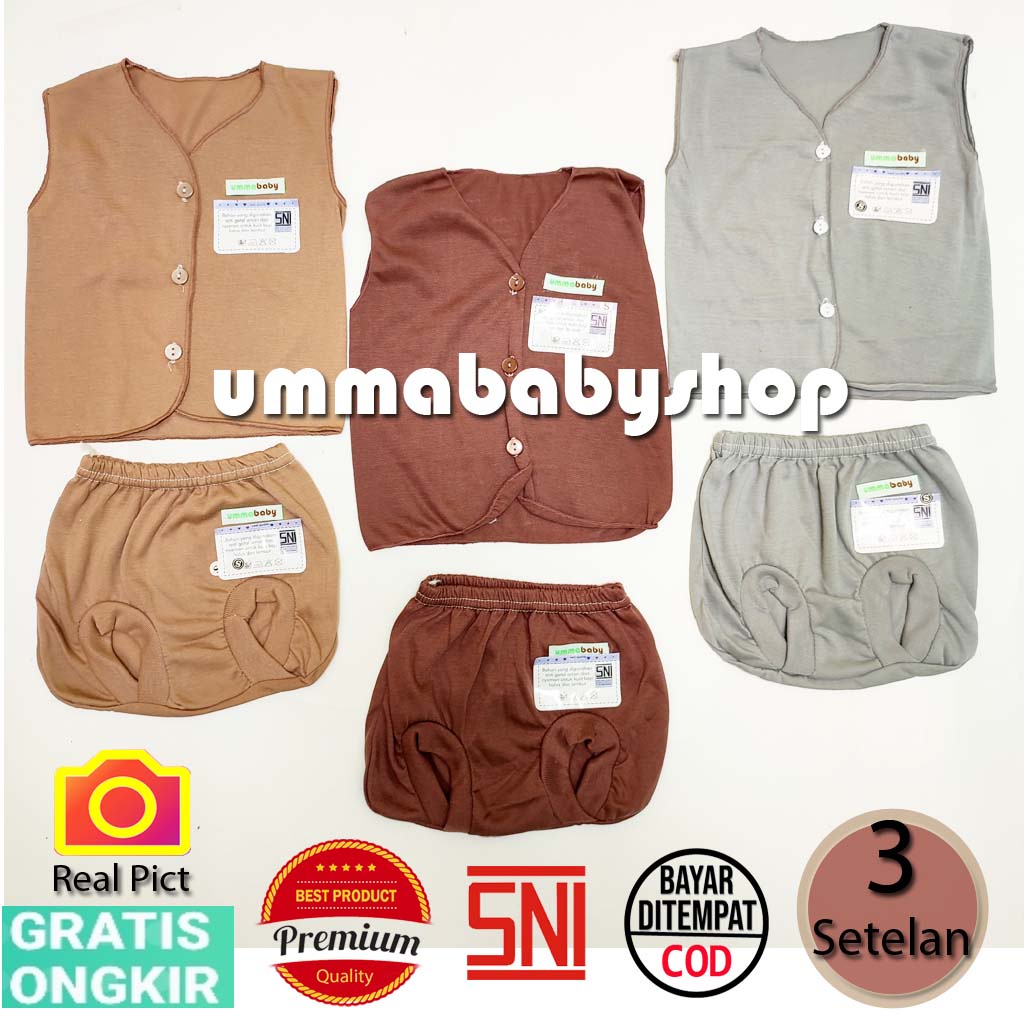 6 pcs / 3 Set Setelan Baju Bayi Baru Lahir Buntung Kutung Katun Halus Lembut SNI Baju Celana Paket Newborn Baby Perlengkapan Bayi Baru  Lahir Gift Kado