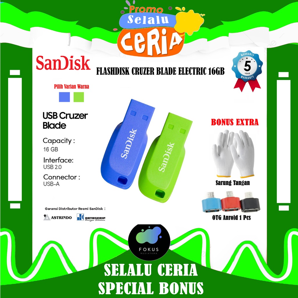 Flashdisk SanDisk 16GB Cruzer Blade CZ50 Flash Disk Blue - Green USB 2.0