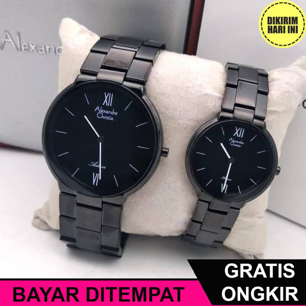 (BAYAR DITEMPAT) OE4163 JAM TANGAN PASANGAN ALEXANDRE CHRISTIE ORIGINAL AC 8604 MH LH FULLBLACK