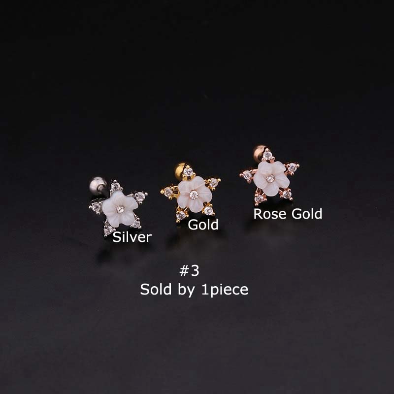 1piece 20G Helix Pinna Upper Lobe Percing  6mm Bar Stainless Steel Aeroplane Star Flower Butterfly Shape