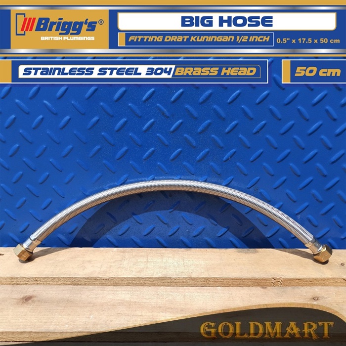 Selang Flexible Rajut Stainless Steel Brigg's 1/2 inch x 17.5 mm x 50 cm