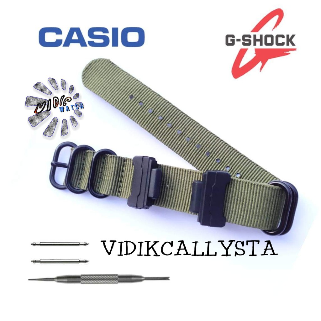 Tali Jam Tangan G-Shock Canvas Hijau Nato Zulu Gshock Kanvas Dengan Adapter Adaptor Green Army