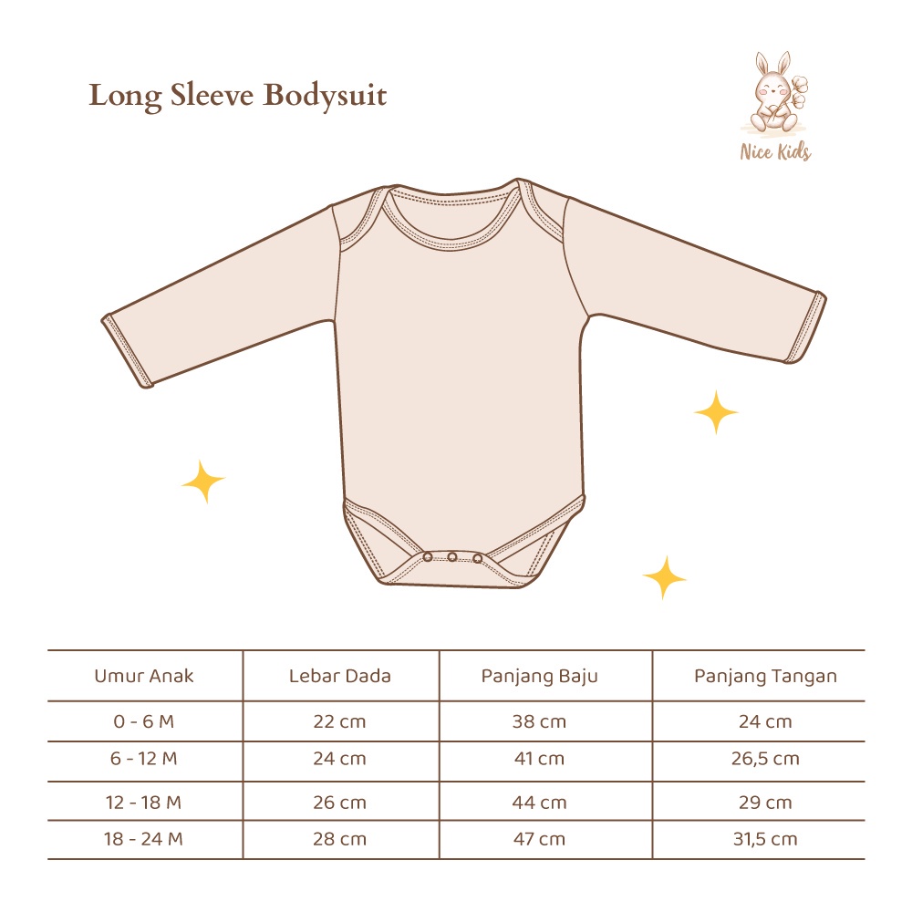 NICE KIDS LONG SLEEVE BODYSUIT BAJU BAYI / BODYSUIT ONE PIECE JUMPER ROMPER TERUSAN BAYI NICEKIDS 0 - 24 BULAN