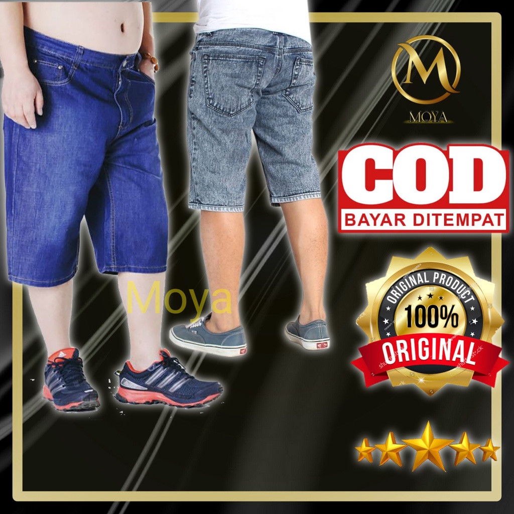 Celana jeans jean jin levis 3/4 rip pendek jumbo robek pria cowok cowo jumbo big size XXL premium