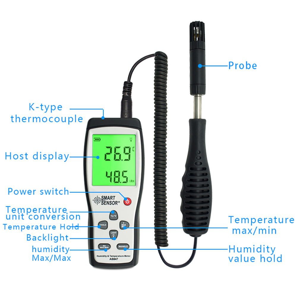 Humidity Temperature Meter Smart Sensor AS847 Hygrometer Thermometer Suhu Kelembaban