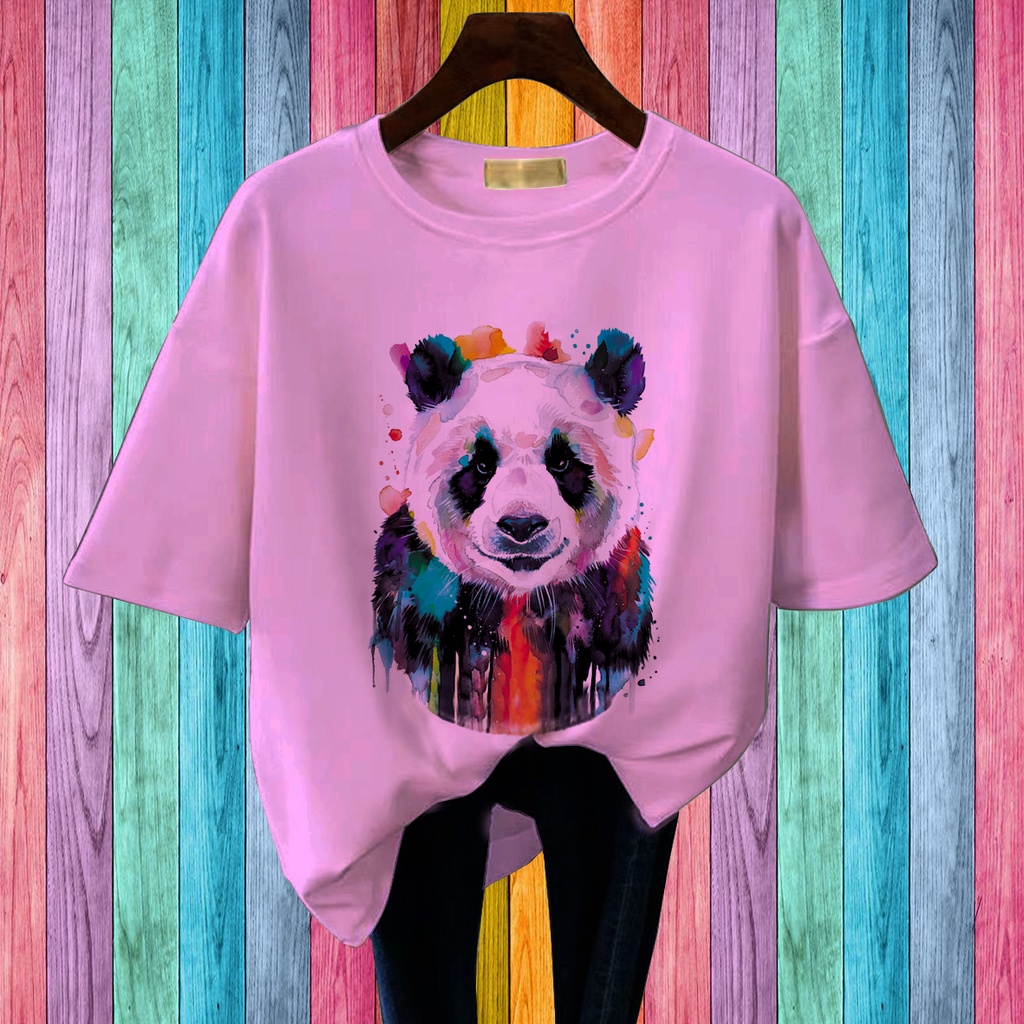 CALVIERO SHOP - BAJU KAOS WANITA PRINT PANDA WATER COLOR CASUAL