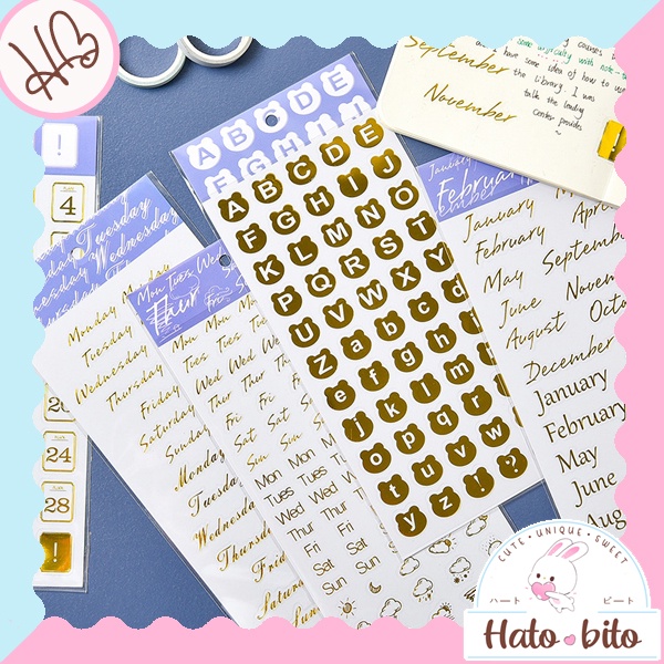 

Sticker gold alphabet huruf week month days tulisan nama hari bulan kalender planner diy jurnal deco stiker kawai aesthetic cute HB1327