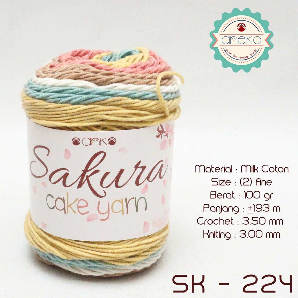 Benang Rajut Katun Susu Rainbow Sakura Cake Milk Cotton Yarn - 224