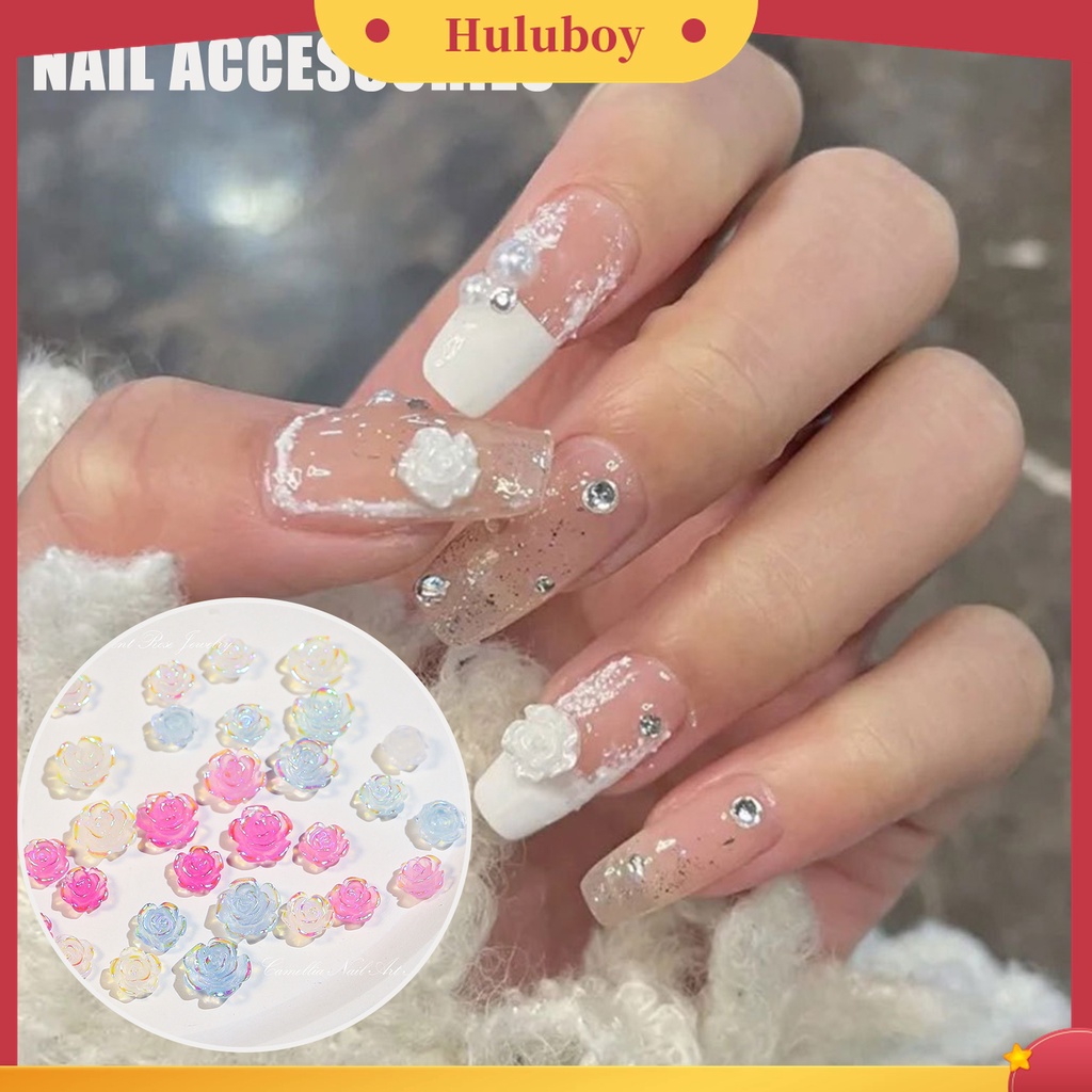 Huluboy Huluboy♡ 20 Pcs Aksesoris Berlian Imitasi Bentuk Bunga Camellia Untuk Dekorasi Kuku Wanita