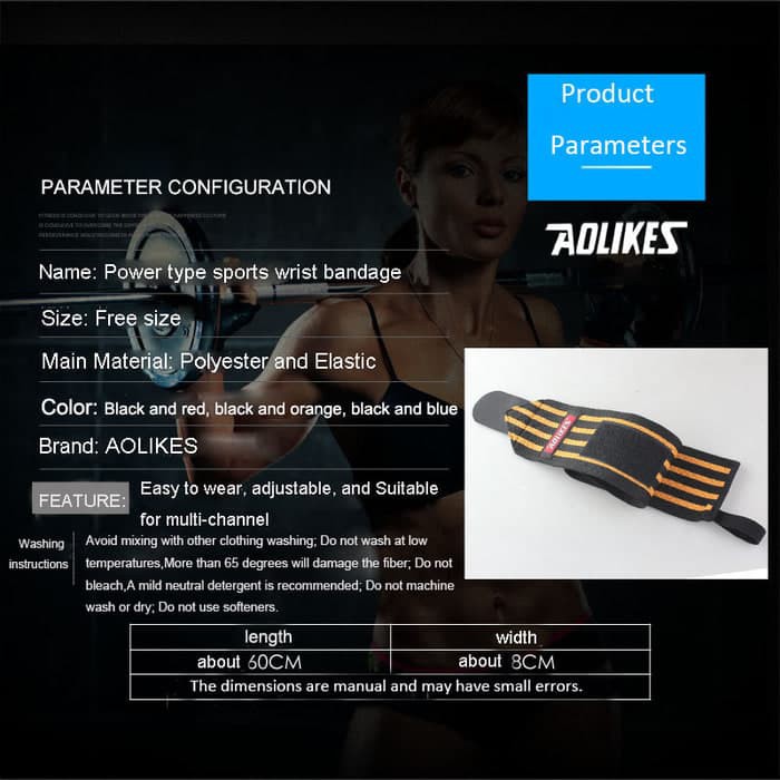 1 Pcs AOLIKES 1539 60*8 cm Wrist Wrap Strap Hand Support Lifting Sarung Tangan Gym Fitness