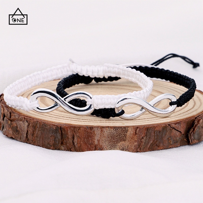 COD❤1pc hitam Gelang  Tali Handmade Desain 8 Infinity Untuk Pasangan Unisex Fashion Korea Gelang A one