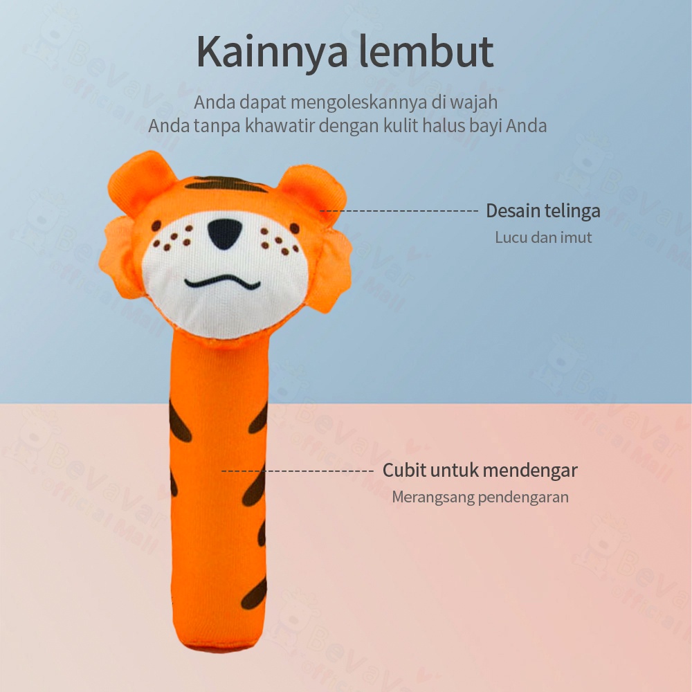 BEVAVAR Mainan Tangan Bayi Bunyi Rattle Stick Bayi Motif Hewan