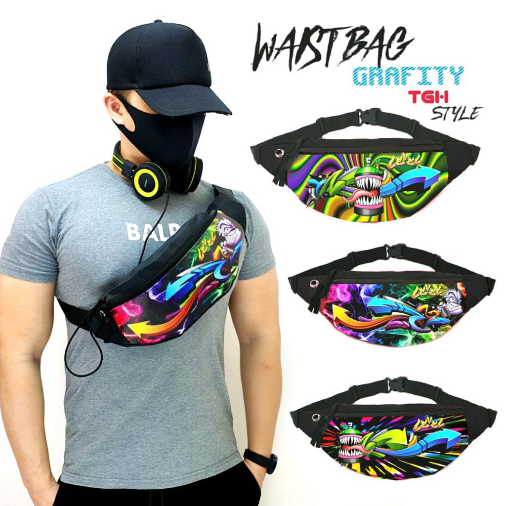 TAS LEVEL WAISTBAG MONSTER GRAFITY TAS PRIA TAS PINGGANG TAS MURAH FASHION PRIA RTTS