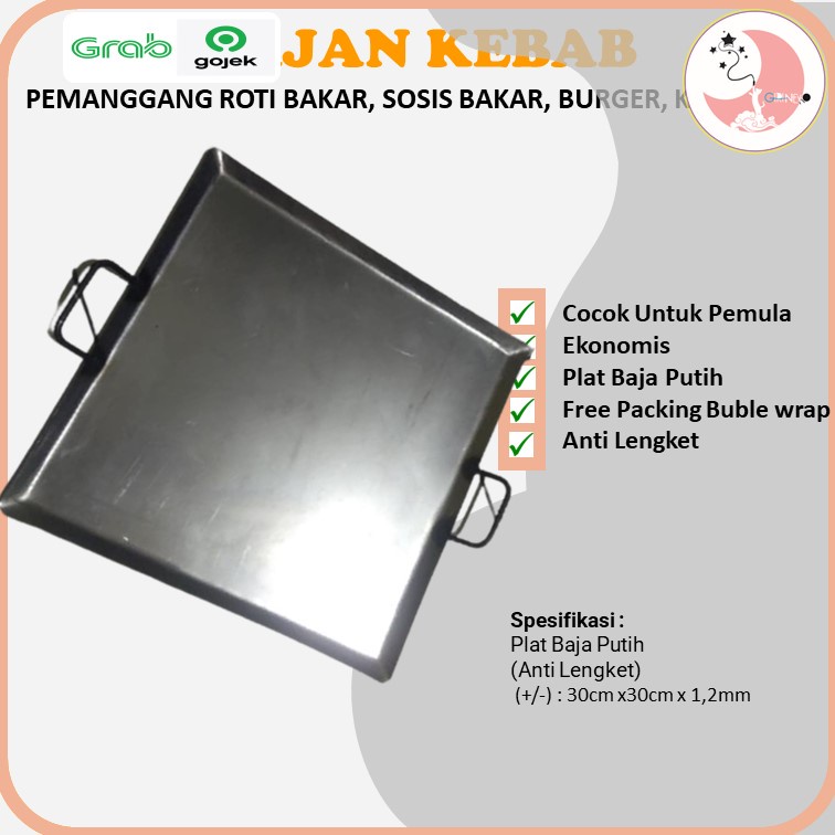 Wajan pemanggang Datar Penggorengan Burger Sosis Plus roti bakar Mini 30x30cm