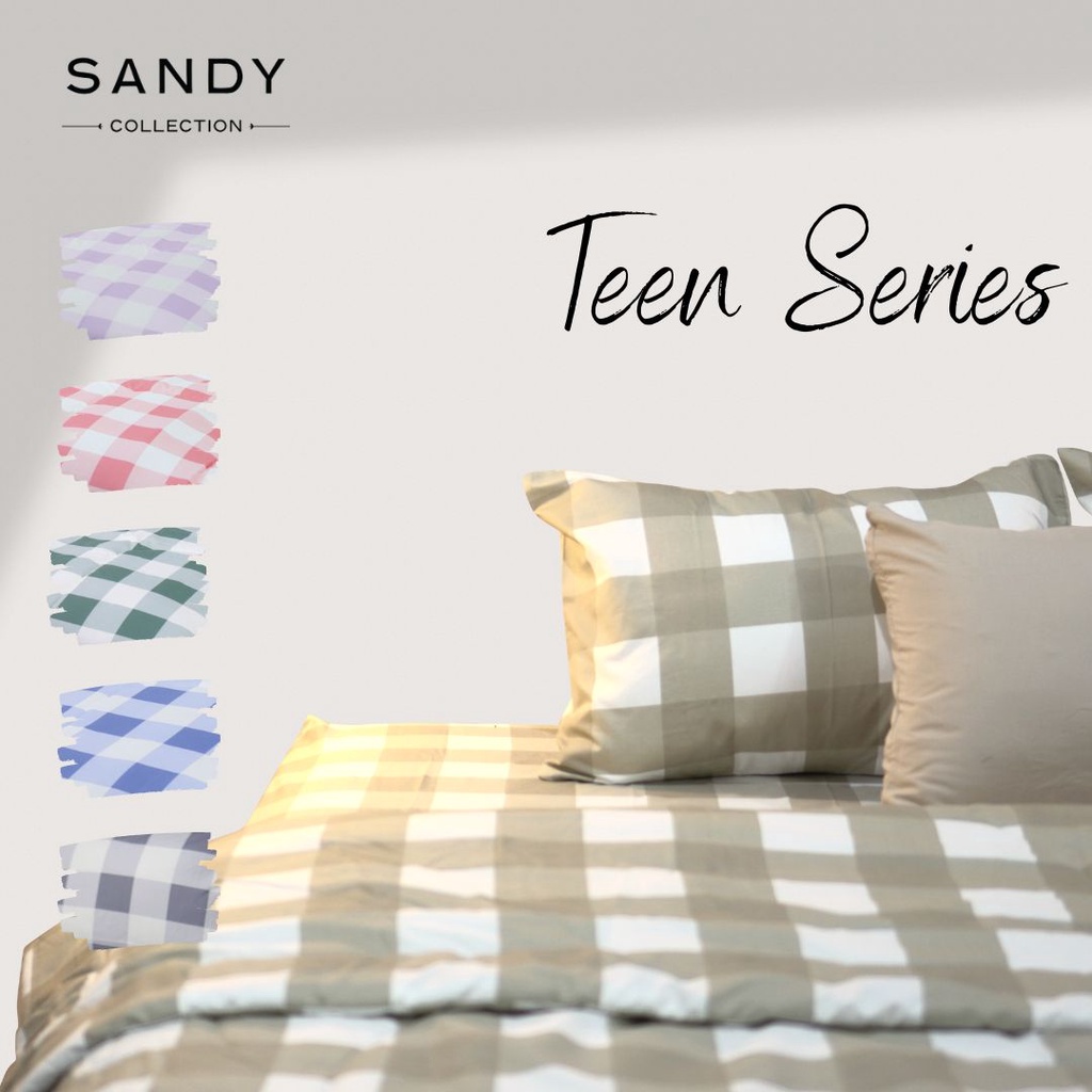 Sprei Set Teen Series Sandy Collection Motif Gingham Aesthetic Korea - Tinggi 20cm