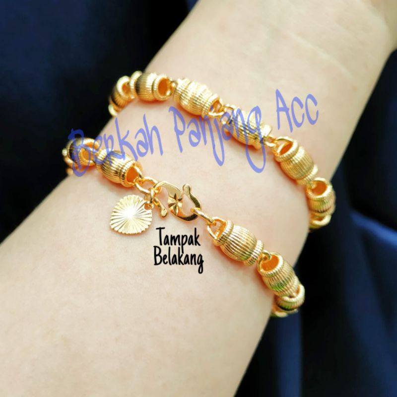 GELANG LAPIS EMAS TABUNG BAMBU UKIR PERHIASAN HONGKONG ANTI KARAT (ROSEGOLD)