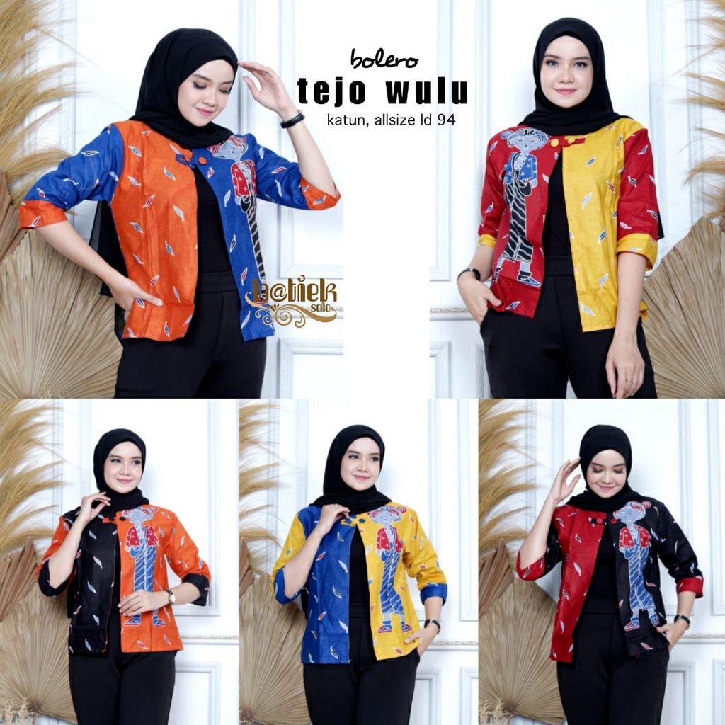 Bolero Tejo Wulu Outer Batik Karakter Warna Seling Cardi Pendek Lengan Satu Kancing