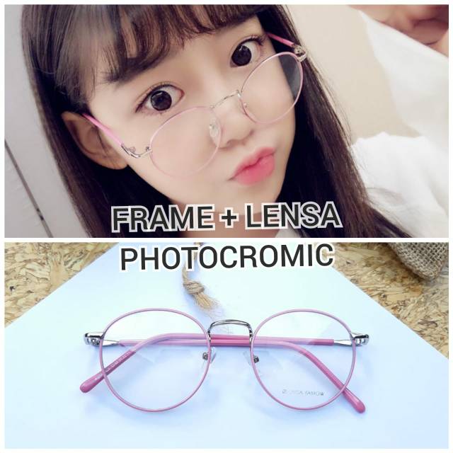 Frame Kacamata Minus Korea Retro Lilo | Paket Kacamata Minus | Lensa Photocromic | Lensa AntiRadiasi