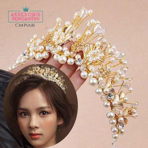 [READY STOCK] AKSESORIS PENGANTIN CROWN MAHKOTA MUTIARA HIASAN RAMBUT CMP008