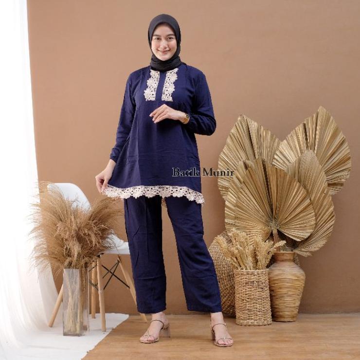 {MAR.01Jl22w} Set Renda Uwais / Stelan Wanita Muslim / Daster Renda Arabia Lengan Panjang