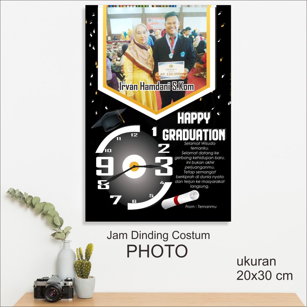 IDE369- Jam dinding Custom foto Wisuda wedding anniversary birthday