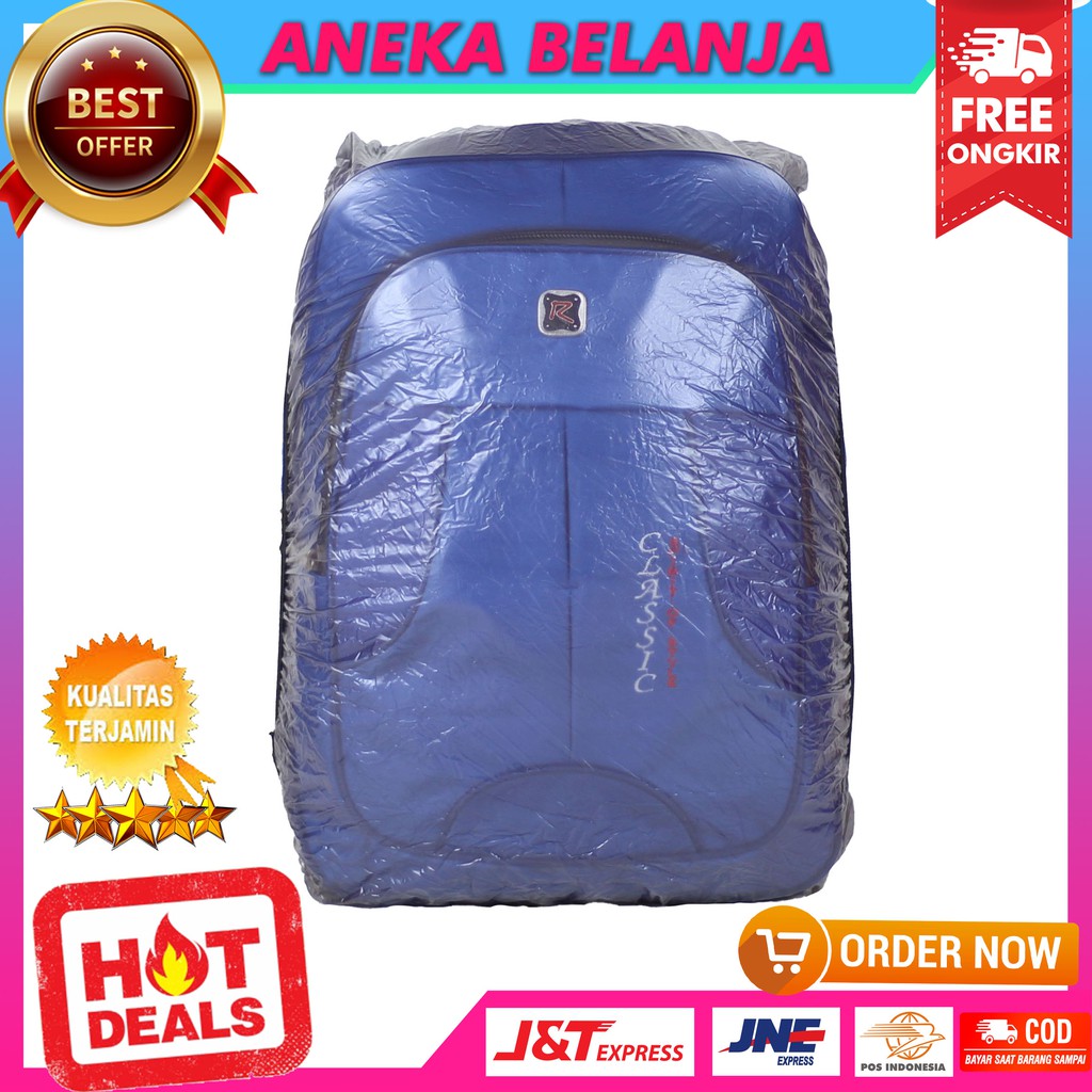 Tas Punggung Backpack Sekolah Kuliah Kerja Polo Classic Biru Nyaman Free Raincover