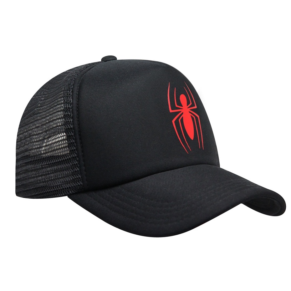 Snapback Topi Trucker Dewasa Hitam Logo Spiderman Merah