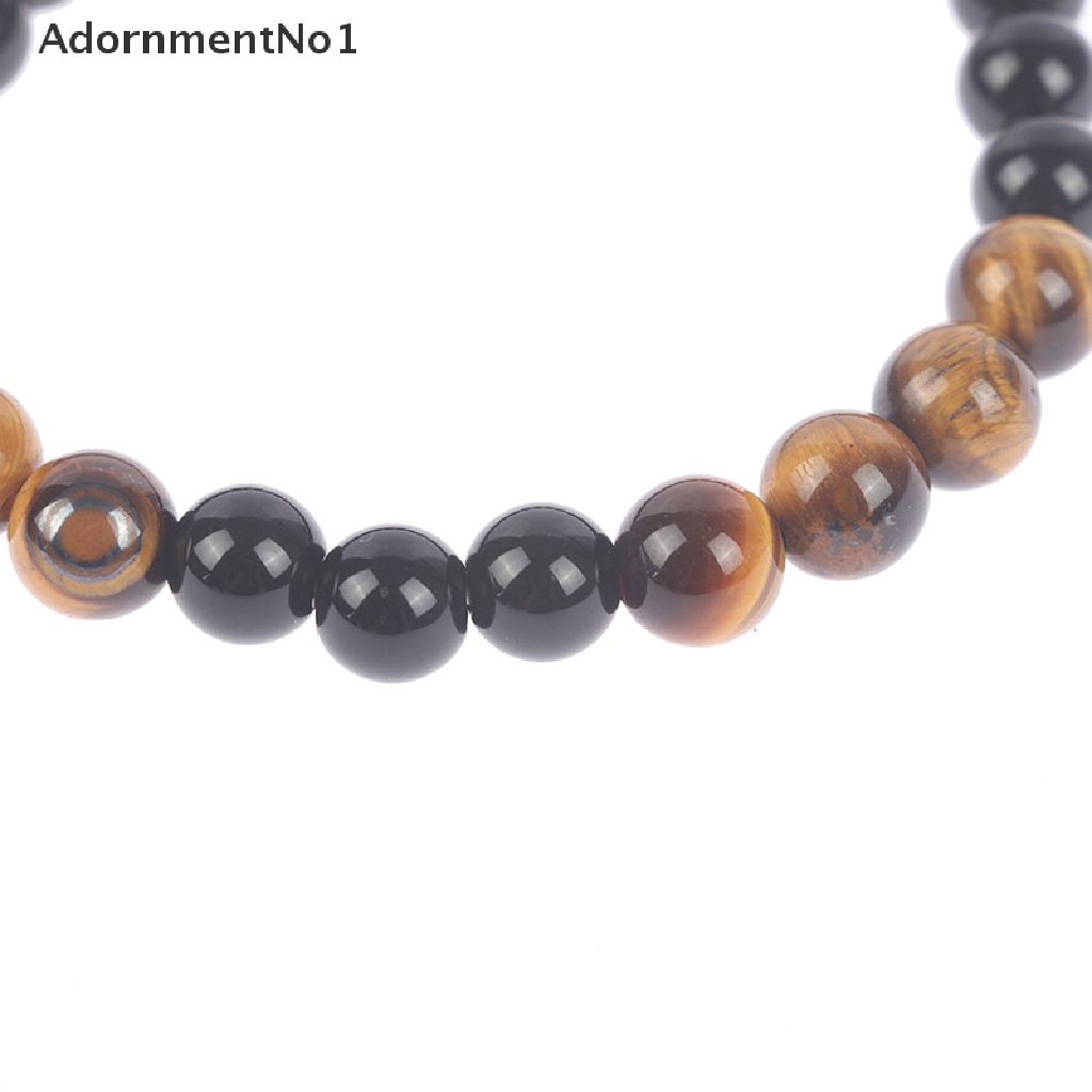 [AdornmentNo1] Natural Black Onyx &amp; Wood Beaded Mala Buddha Tassel Necklace Rosary 8mm Beads [new]