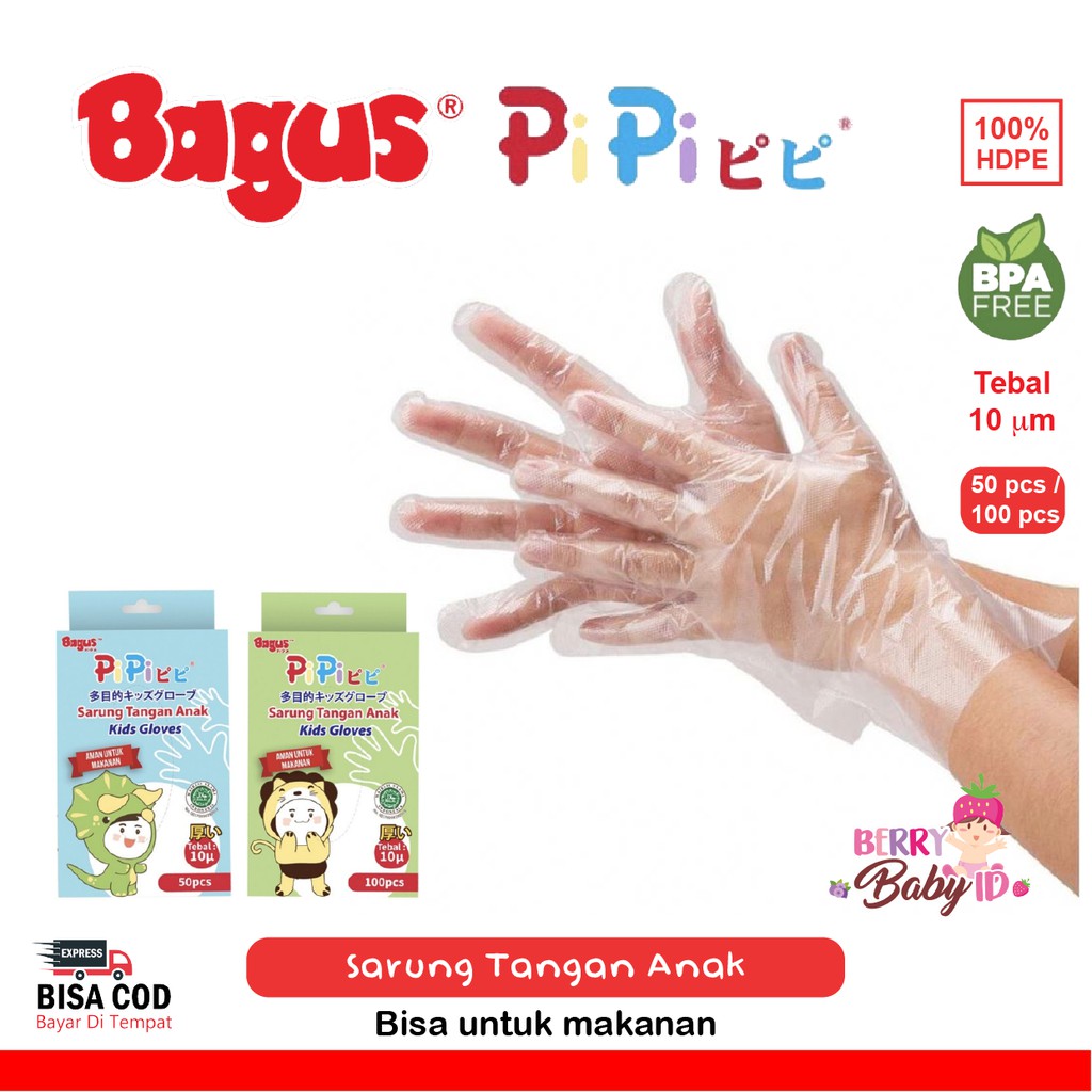 Bagus Pipi Sarung Tangan Anak Kids Plastic Gloves BPA Free 10µ Berry Mart