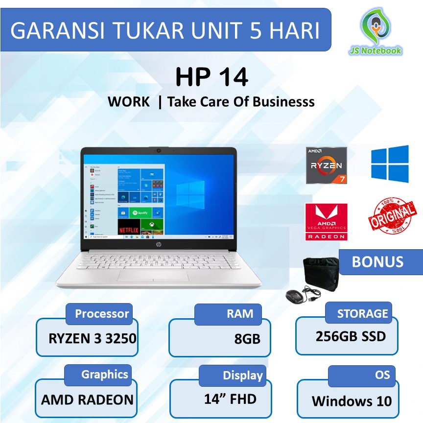 HP 14 RYZEN 3 3250 8GB 256SSD VEGA3 W10 14.0FHD-SILVER