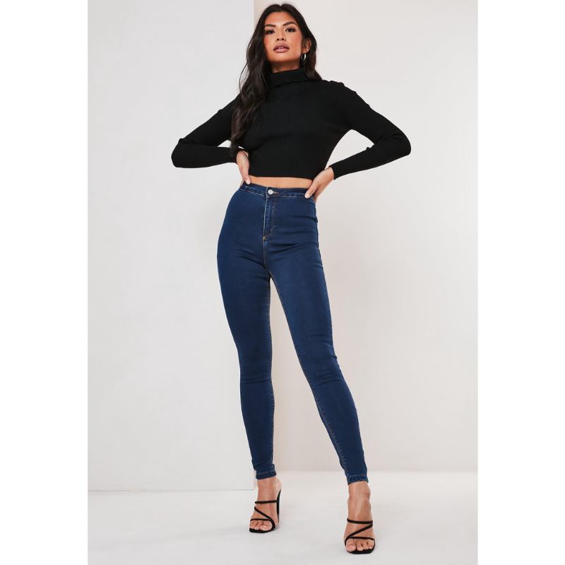 MTf Celana HW highwaist jeans dongker wanita