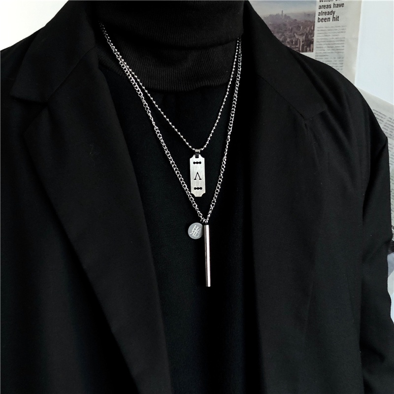 Necklace Accessories Korean Retro Hipster Hip-hop Bungee Two-piece Pendant Double Chain