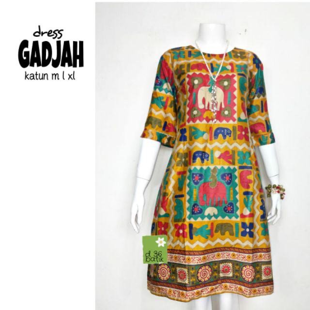 Dress Gadjah Batik Midi Casual Kerja Modern Kantoran Muslim Seragam Batik Kantor Pesta Kondangan