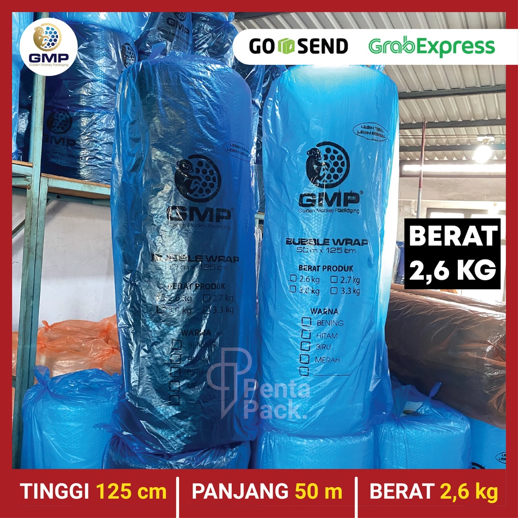 

Bubble Wrap GMP 125 cm X 50 m (Bening/Hitam) Berat 2,6 kg
