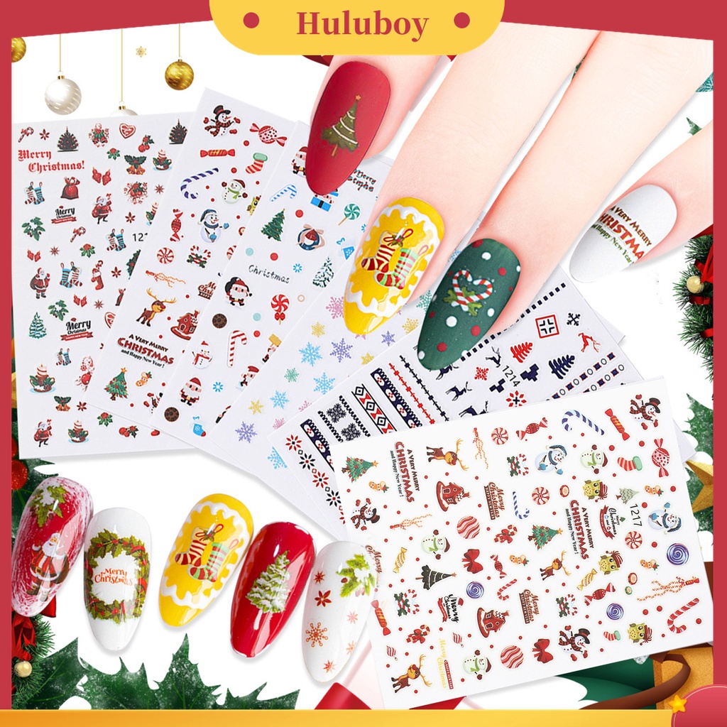 Huluboy Huluboy♡ 11pcs / Set Stiker Kuku Motif Natal 3D Warna-Warni Untuk Musim Dingin