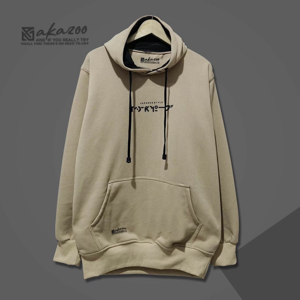 SWITER JPN sweater cowok distro AKAZOO warna cream TOKYO JAPANES STYLE sablon hitam  hoodie pria