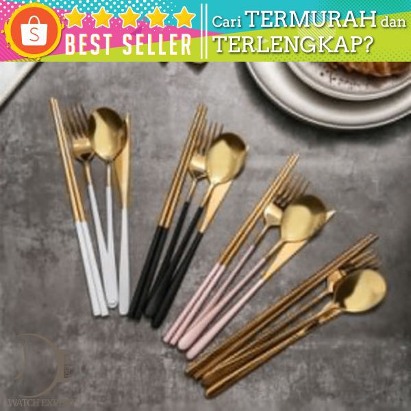 ROXY Cutlery Set Perlengkapan Makan Sendok Garpu Pisau Sumpit C70 - Silver