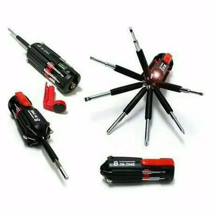 *COD*Obeng 8 in 1 Senter Lampu led multifungsi perkakas Screwdrivers travel