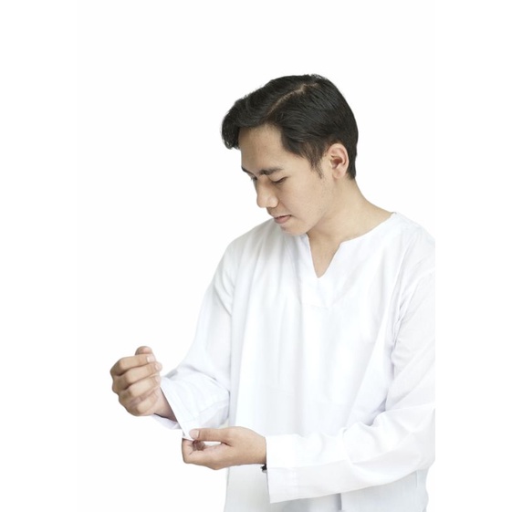 Tellyourfriends Kemeja Casual Pria Kerah V Lengan Panjang Putih Polos Tanpa Saku