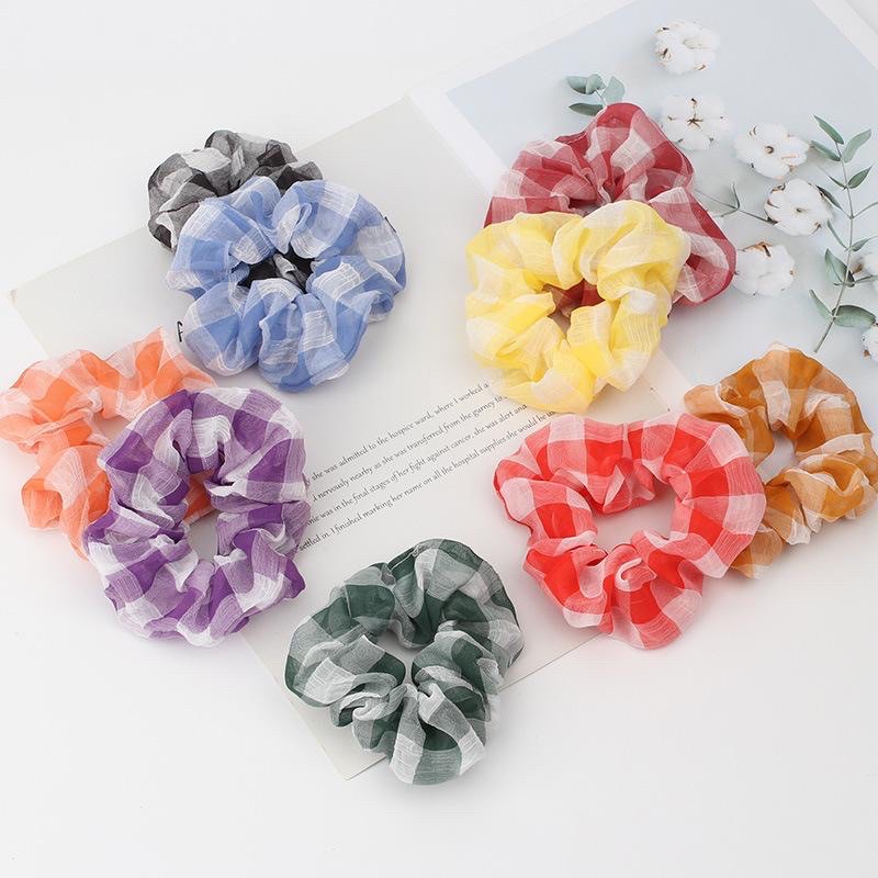 Scrunchie Kotak Kotak / Scrunchie Korea / Ikat Rambut Kotak Kotak / Ikat Rambut Korea